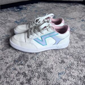 Vans White Sneakers with Blue and Pink Accents